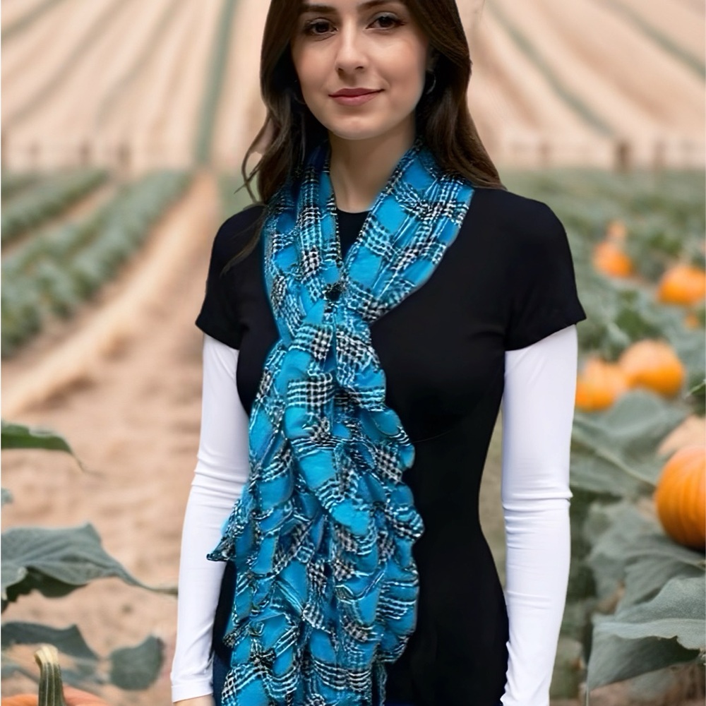 LA Double 7 Y2K Style Vibrant Blue and Black Patterned Scarf